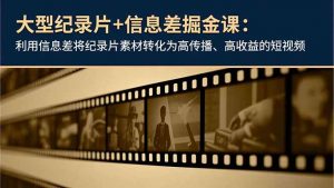 大型纪录片+信息差掘金课:利用信息差将纪录片素材转化为高传播、高收益的短视频-网创资源站