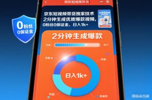 京东短视频带货独家技术,2分钟生成一条优质爆款视频,0粉丝0保证金,日入1k+【揭秘】-网创资源站