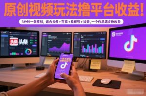 原创视频玩法撸平台收益,3分钟一条原创,适合头条+百家+视频号+抖音,一个作品吃多份收益-网创资源站