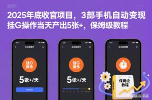 2025年底收官项目，3部手机自动变现，挂G操作当天产出5张+，保姆级教程【揭秘】-网创资源站