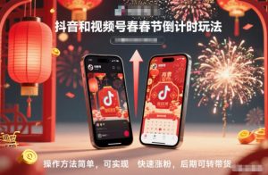 抖音和视频号，春节倒计时玩法，操作方法简单，可实现快速涨粉，后期可转带货-网创资源站