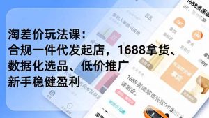 淘差价玩法课：合规一件代发起店，1688拿货、数据化选品、低价推广，新手稳健盈利(更新12月-网创资源站