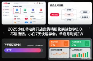 2025小红书电商开店卖货精细化实战教学2.0，不讲废话，小白7天快速学会，单店月利润2W-网创资源站