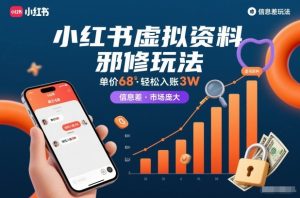 小红书虚拟资料邪修玩法，单价68，轻松入账3W，信息差玩法，市场庞大-网创资源站