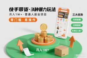 快手带货3种暴力玩法,月入1W+,无需直播、无需囤货、无需拉人推广,适合普通人副业项目-网创资源站