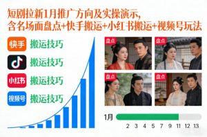 短剧拉新1月推广方向及实操演示，含名场面盘点+快手搬运+小红书搬运+视频号玩法-网创资源站