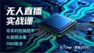 无人直播实战课，非实时防风技术、AI音频去重、OBS推流，建立技术壁垒，月入5w+(更新2026-网创资源站