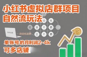 小红书虚拟店群项目，自然流玩法，批量自动化，稳定不费号，单账号的月利润2-4k，可多店矩阵-网创资源站