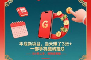 年底新项目,当天賺了3张+,一部手机搬砖挂G,5分钟上手,保姆级教程【揭秘】-网创资源站