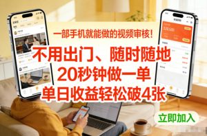 一部手机就能做的视频审核！不用出门，随时随地，20秒钟做一单，单日收益轻松破4张【揭秘】-网创资源站