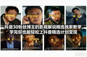 抖音30粉丝博主的影视解说精选独家教学，学完你也能轻松上抖音精选计划变现-网创资源站