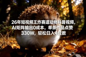 26年短视频王炸赛道动物科普视频,AI矩阵输出0成本,单条作品点赞330W,轻松日入4位数-网创资源站