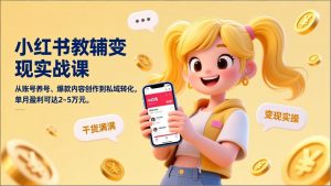 小红书教辅变现实战课，从账号养号、爆款内容创作到私域转化，单月盈利可达2-5万元-网创资源站