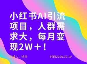 她通过这个AI项目每月做到2W＋的收入，最新小红书AI项目，人群需求大！-网创资源站