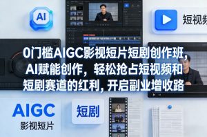 0门槛AIGC影视短片短剧创作班，AI赋能创作，轻松抢占短视频和短剧赛道的红利，开启副业增收路-网创资源站