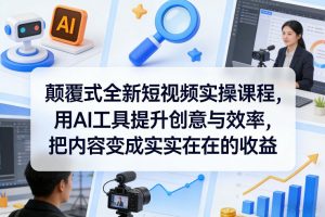 颠覆式全新短视频实操课程，用AI工具提升创意与效率，把内容变成实实在在的收益-网创资源站