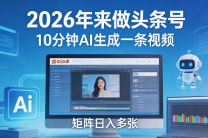 2026年来做头条号，10分钟AI生成一条视频，矩阵日入多张-网创资源站