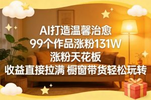AI打造温馨治愈，99个作品涨粉131W，涨粉天花板，收益直接拉满，橱窗带货轻松玩转-网创资源站