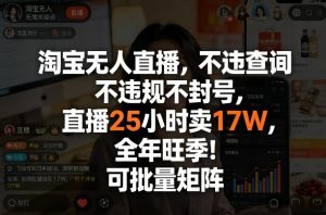 淘宝无人直播，不违规不封号，直播25小时卖17W，全年旺季！可批量矩阵【揭秘】-网创资源站