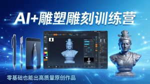 AI+雕塑雕刻训练营：从AI创作、大模型训练到3D雕刻 + 渲染，零基础也能出高质量原创作品-网创资源站