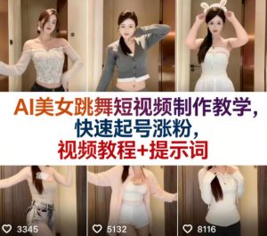 AI美女跳舞短视频制作教学，快速起号涨粉，视频教程+提示词-网创资源站
