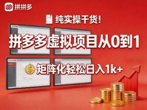 纯实操干货!拼多多虚拟项目从0到1,矩阵化轻松日入1k+【揭秘】-网创资源站