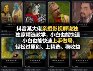 抖音某大佬亲授影视解说独家精选教学，小白也能快速上手做号，轻松过原创、上精选、稳收益-网创资源站