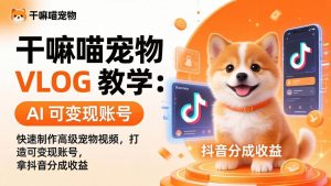 干嘛喵宠物 VLOG 教学：AI 快速制作高级宠物视频，打造可变现账号，拿抖音分成收益-网创资源站