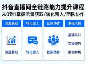 抖音直播间浓缩版视频课程，从0到1掌握直播间流量获取、转化留人、团队协作的全链路能力-网创资源站