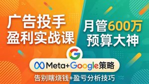 广告投手盈利实战课：月管600万预算大神，带你告别瞎烧钱，Meta+Google策略+盈亏分析-网创资源站