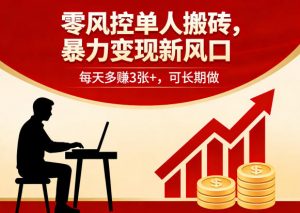 零风控单人搬砖，暴力变现新风口，每天多賺3张+，可长期做【揭秘】-网创资源站