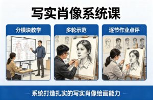 写实肖像系统课,全程分模块教学+多轮示范+逐节作业点评,系统打造扎实的写实肖像绘画能力-网创资源站