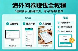 海外问卷賺钱全教程，0基础新手也能賺美刀，碎片时间就能做-网创资源站
