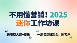 不用懂营销！2025 迷你工作坊课：送填空大纲 + 模板，一周卖课赚现金、圈客户-网创资源站