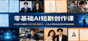 零基础AI短剧创作课：MJ提示词精讲+图生图控图技巧，小白从零做出高清连贯短剧视频-网创资源站