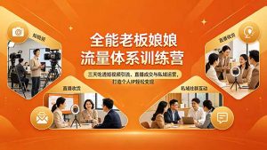 全能老板娘流量体系训练营，三天吃透短视频引流、直播成交与私域运营，打造个人IP轻松变现-网创资源站