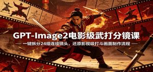 GPT-Image2电影级武打分镜课：一键拆分24组连续镜头，还原影视级打斗画面制作流程-网创资源站